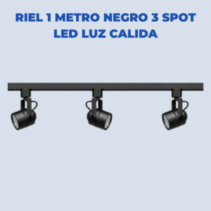 Riel 1 Metro Negro 3 Spot Led Luz Calida