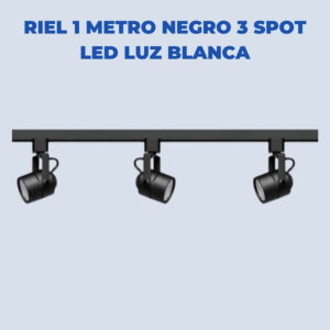 Riel 1 Metro Negro 3 Spot Led Luz Blanca